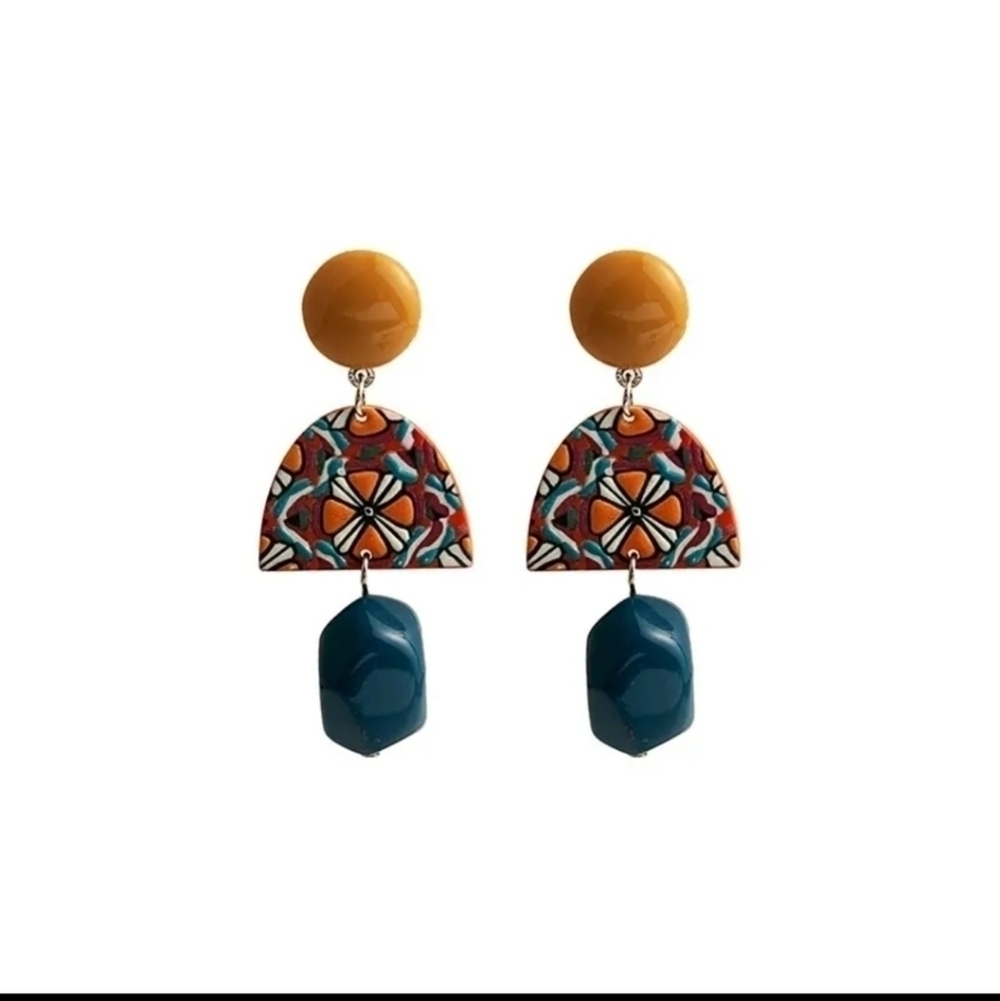 *Final price* Retro Yellow And Blue Contrast Color Clay Earrings